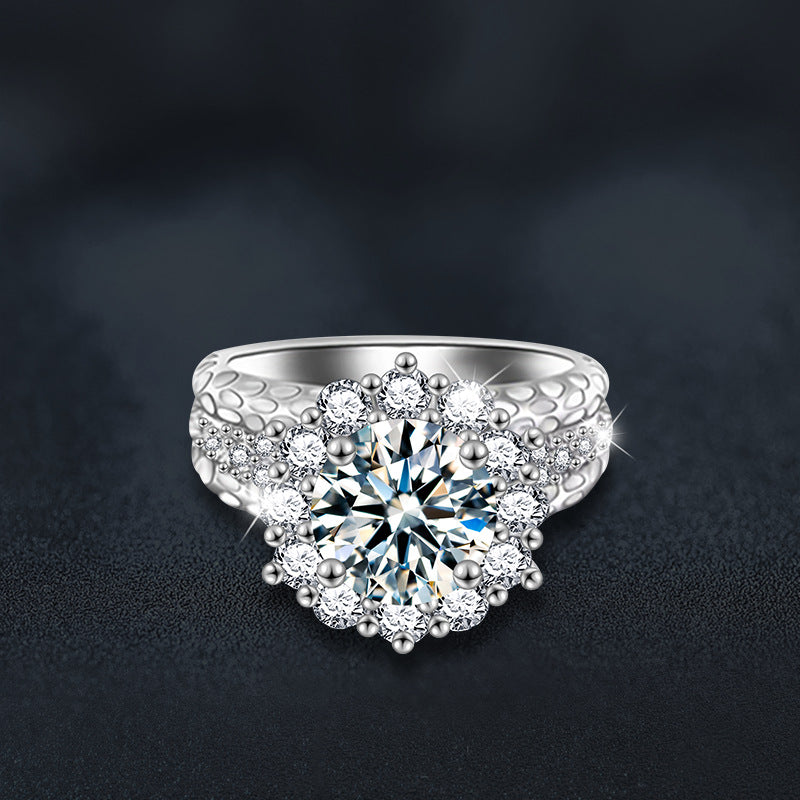 S925 Sterling Silver Moissanite Sunflower Ring