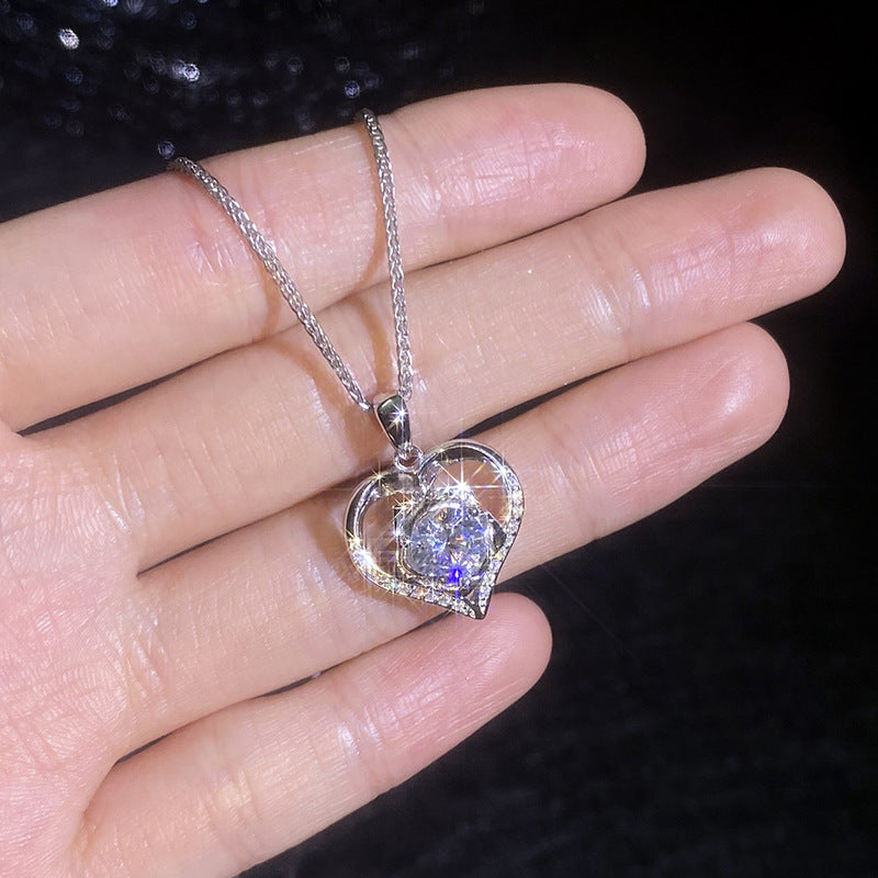 S925 Sterling Silver Rose Moissanite Pendant Loving Heart Necklace