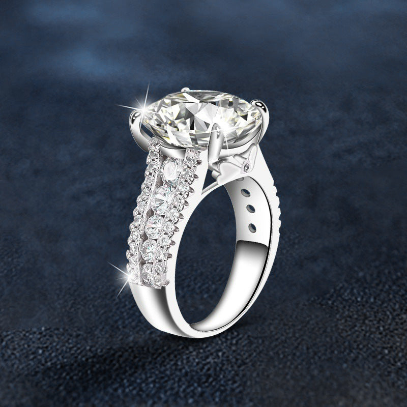 S925 Sterling Silver 10 Karat Bow Diamond Moissanite Ring 