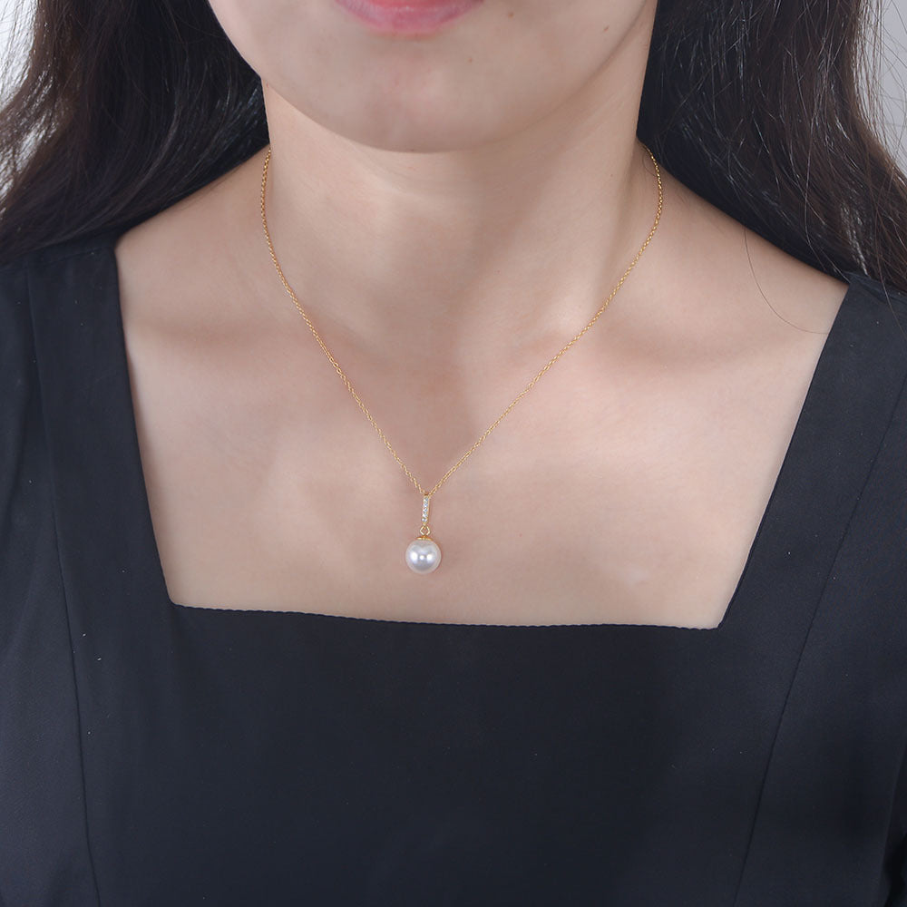 S925 Sterling Silver Zircon Pendant Pearl Necklace
