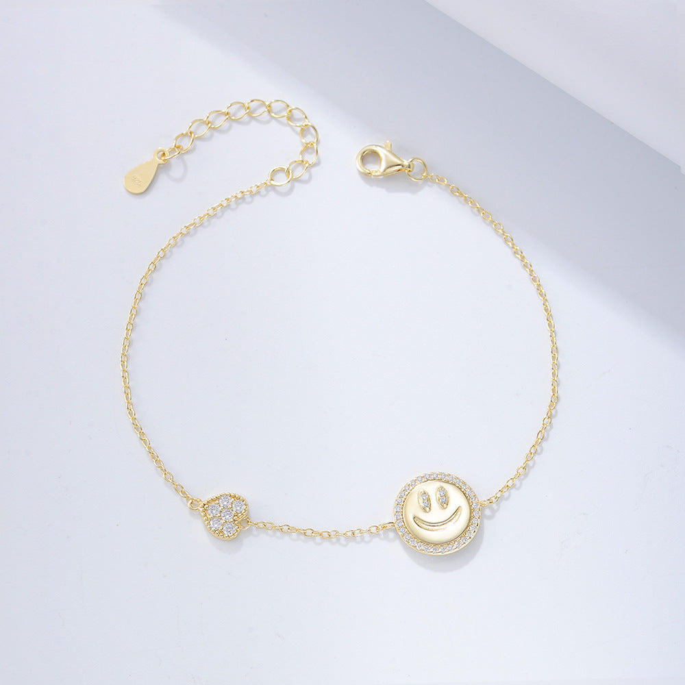 S925 Sterling Silver Smiley Face Zircon Bracelet