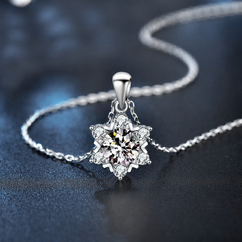 S925 Sterling Silver Moissanite Snowflake Necklace