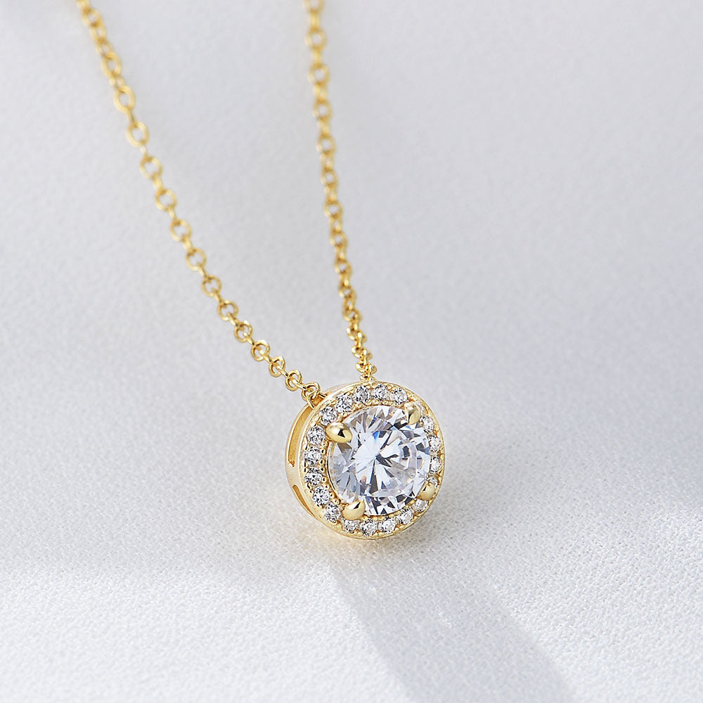 S925 Sterling Silver Diamond-Embedded Round Zircon Necklace