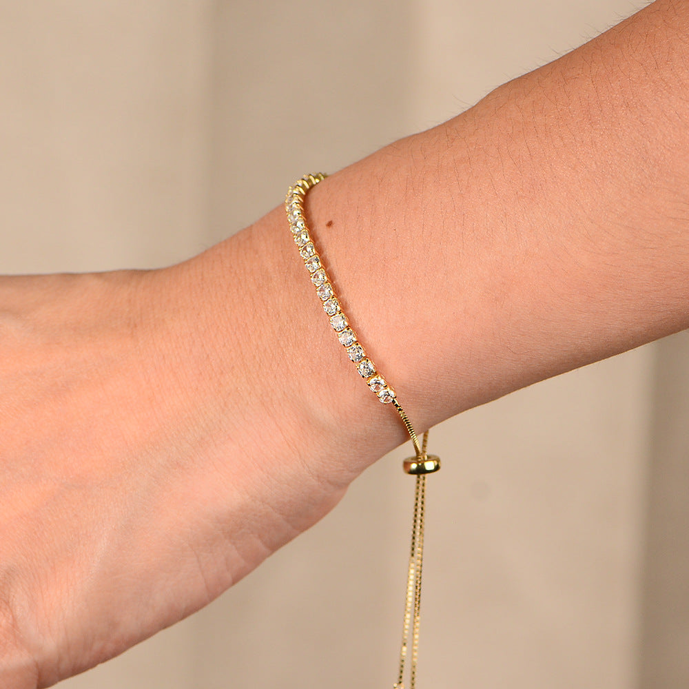 S925 Sterling Silver Zircon Inlaid Tennis Adjustable Bracelet