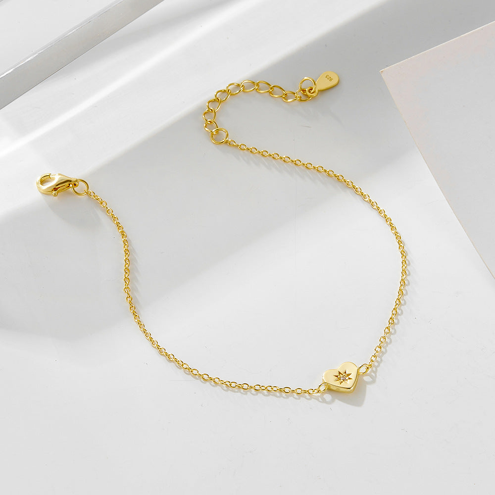 S925 Sterling Silver Electroplated 14K Gold Heart Shaped Love Bracelet