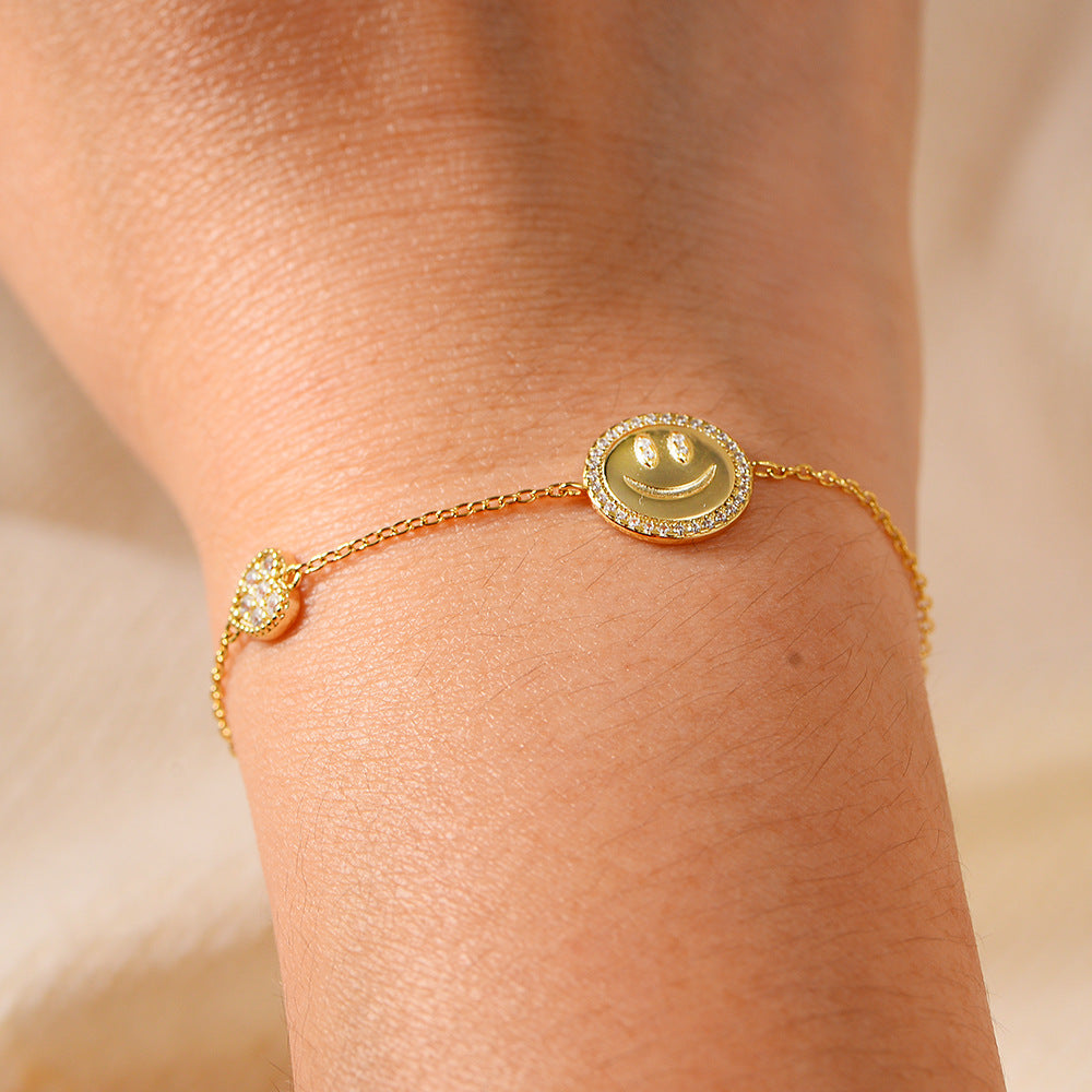 S925 Sterling Silver Smiley Face Zircon Bracelet