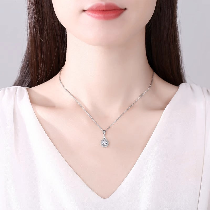 S925 Sterling Silver Moissanite Drop Pendant Necklace