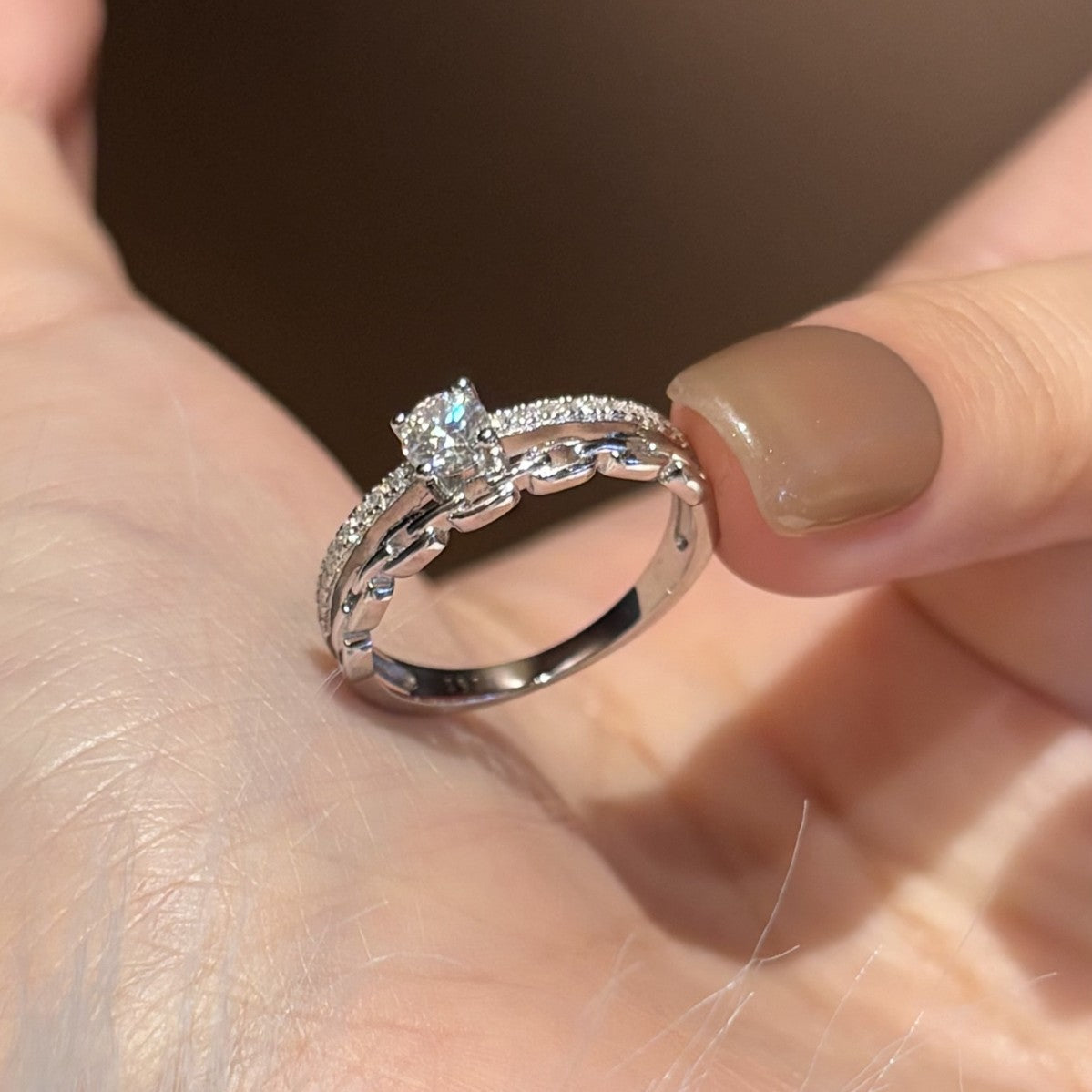 S925 Sterling Silver Chain-Style Moissanite Ring