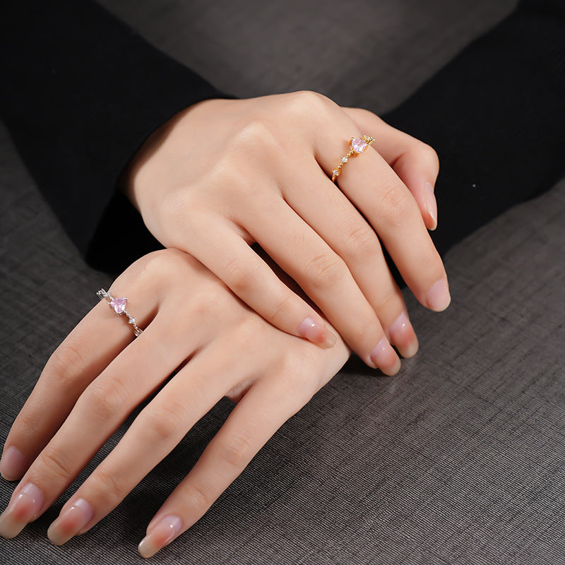 925 Sterling Silver Pink Zircon Heart Ring