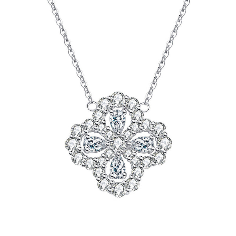 S925 Sterling Silver Clover Moissanite Necklace