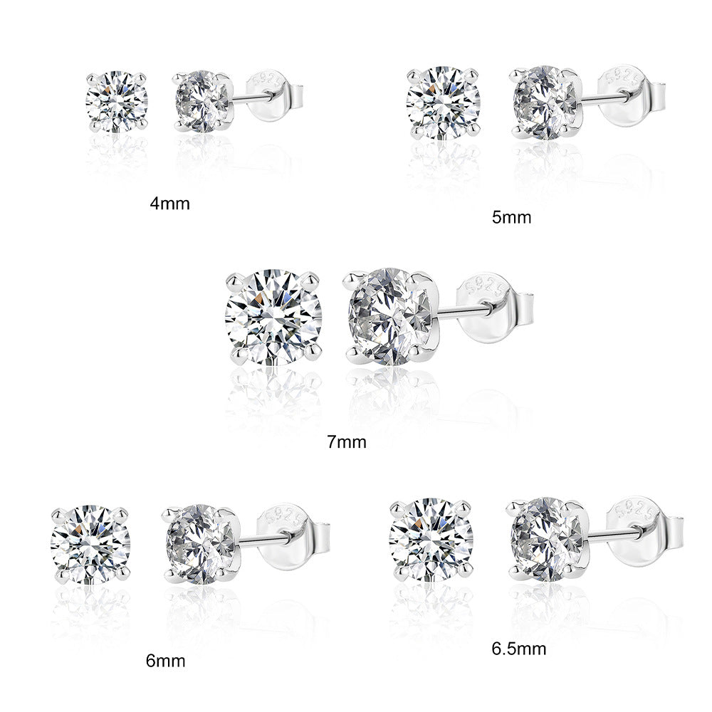 S925 Sterling Silver 0.5–1.2 Carat Four-Prong Ultra-Sparkling Moissanite Stud Earrings