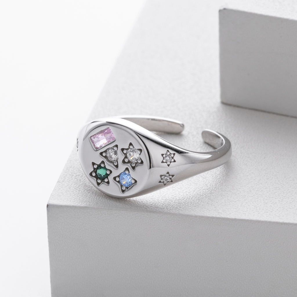 Versatile S925 sterling silver ring, stylish colored zircon set band