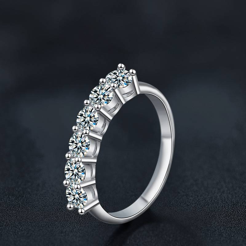 S925 Sterling Silver Six Moissanite Eternity Ring