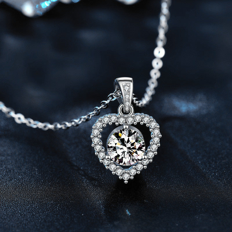 S925 Sterling Silver Moissanite Loving Heart Pendant Necklace