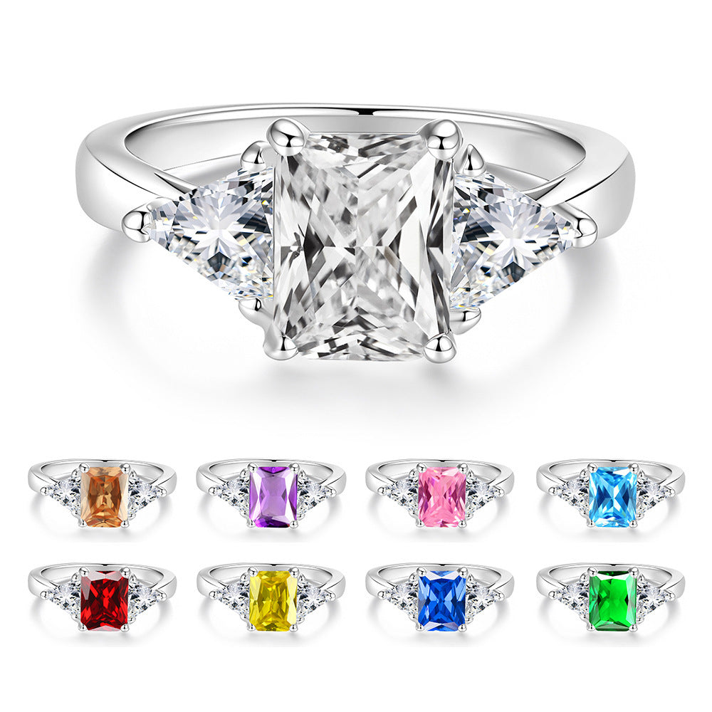S925 Silver Rectangular Ring with Colored Moissanite