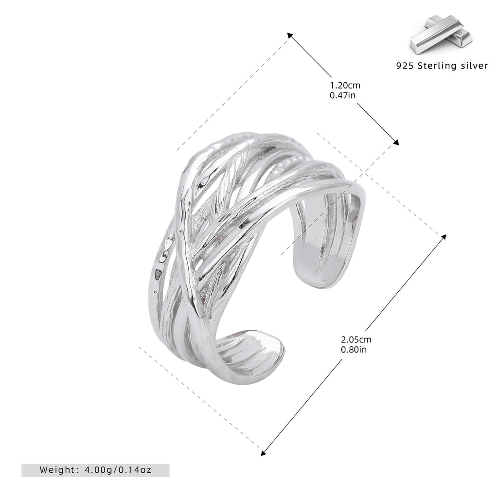 S925 sterling silver ring, stylish and unique irregular multi-layered band