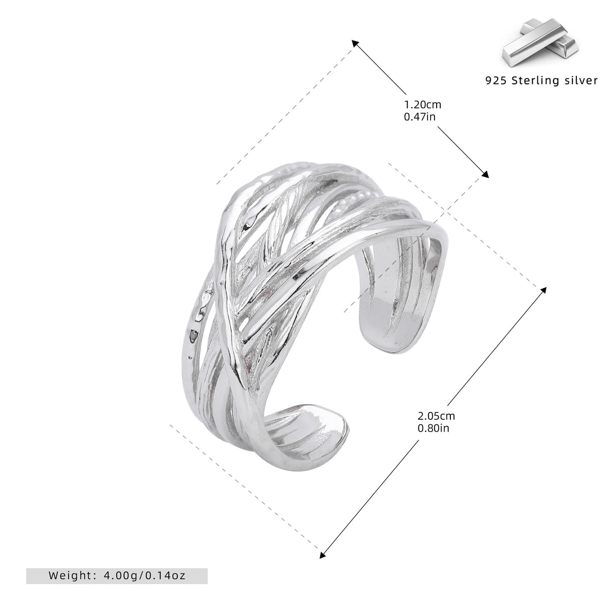 S925 sterling silver ring, stylish and unique irregular multi-layered band