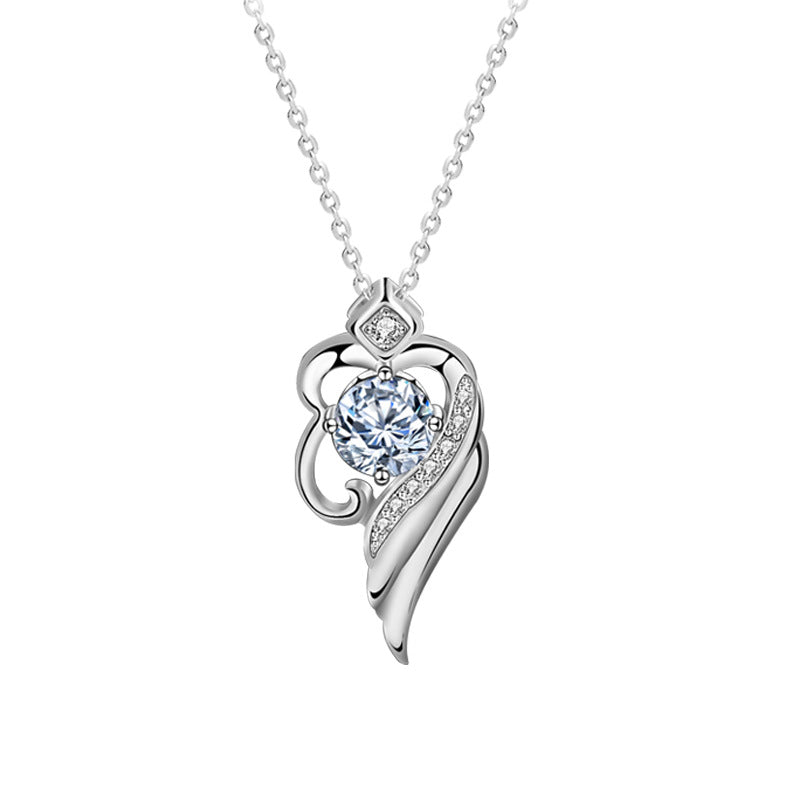 S925 Sterling Silver Moissanite Angel Wings Pendant Necklace