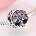 S925 Sterling Silver Hollow Tree of Life Purple Zircon Bead Pendant