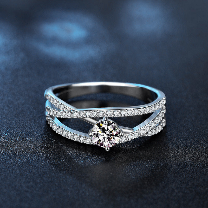 925 Sterling Silver Moissanite Three Lives Three Worlds Promise Ring