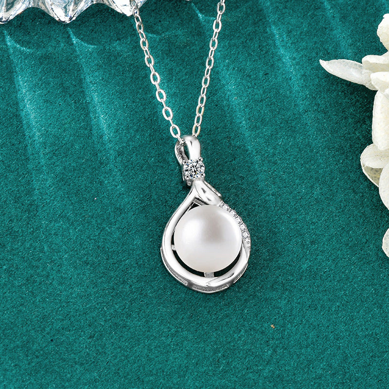 S925 Sterling Silver Moissanite Streamer Pearl Pendant Necklace