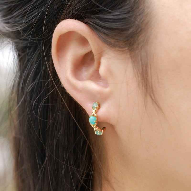 S925 sterling silver gold-plated amazonite C-shaped earrings