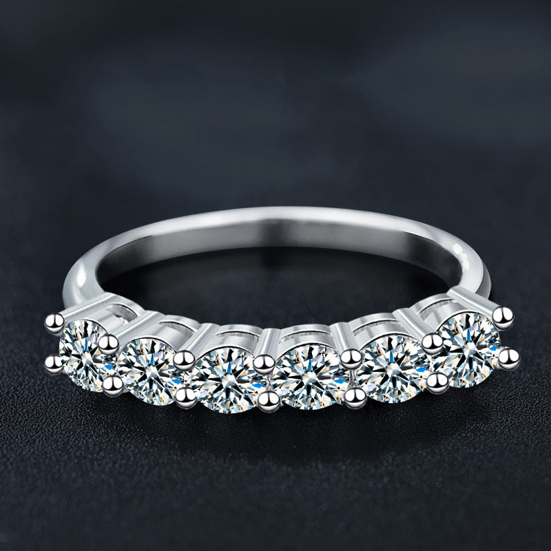 S925 Sterling Silver Six Moissanite Eternity Ring