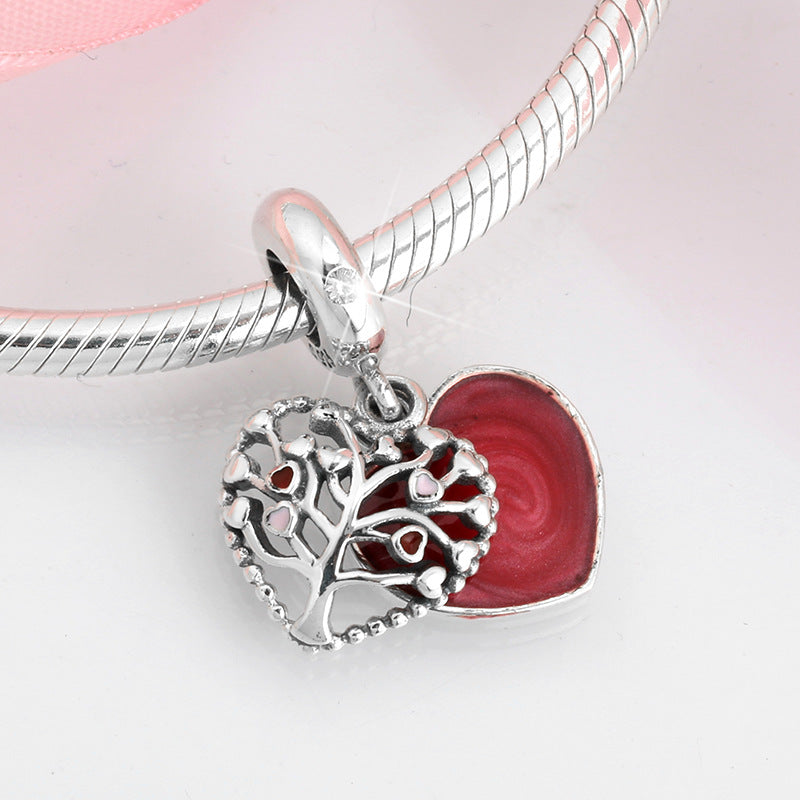 S925 Sterling Silver Red Hollow Tree of Life Pendant