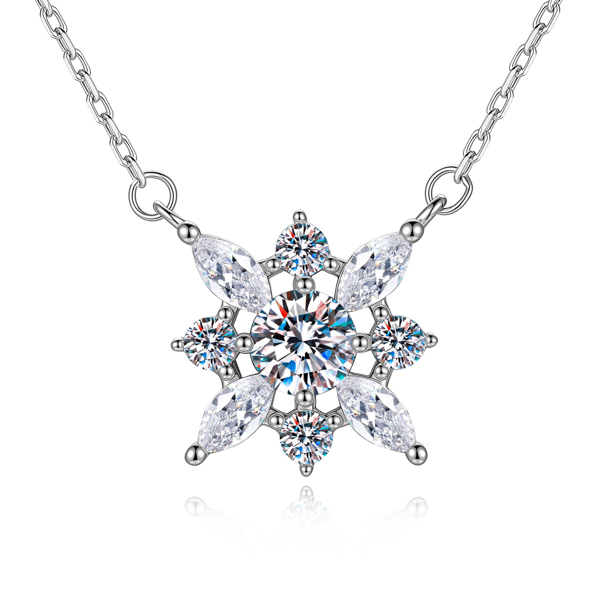 S925 Sterling Silver Moissanite Eight-Pointed Star Snowflake Collarbone Necklace