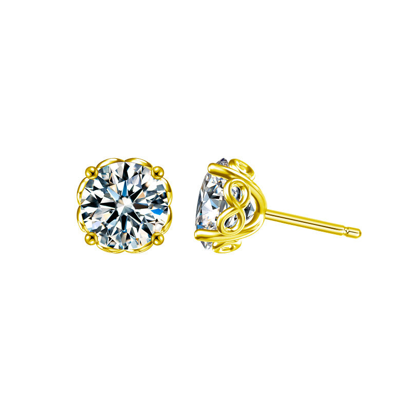 Simple and versatile moissanite 925 sterling silver classic four-prong stud earrings