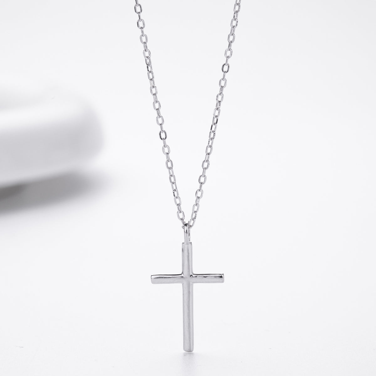S925 Sterling Silver Simple Polished Cross Necklace