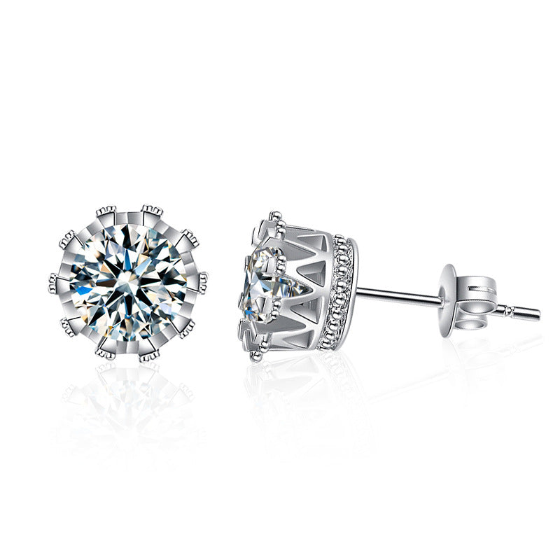 S925 Sterling Silver Moissanite Crown Stud Earrings