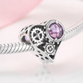 S925 Sterling Silver Mechanical Heart Purple Zircon Bead Pendant