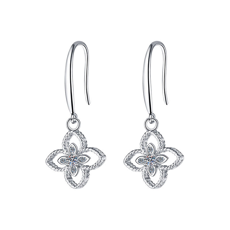 Four-Leaf Clover Earrings — 925 Sterling Silver & Moissanite Jewelry