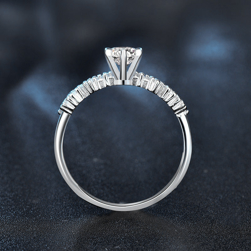 S925 Sterling Silver Star River Moissanite  Six Prong Ring