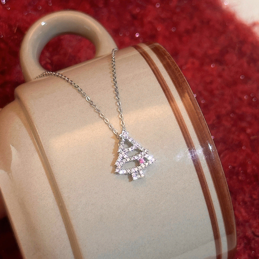 S925 Sterling Silver Christmas Tree Zircon Collarbone Necklace