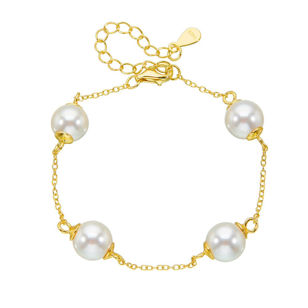 S925 Sterling Silver Pearl Beaded Bracelet