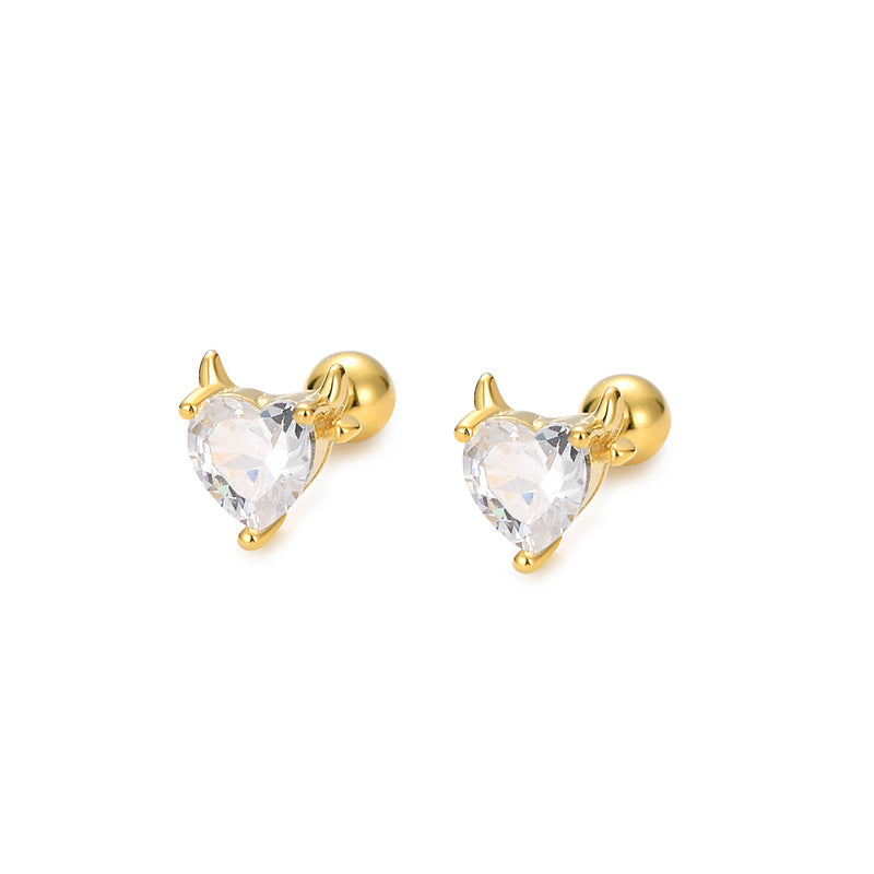 S925 Sterling Silver Christmas Heart-Shaped Antler Earrings