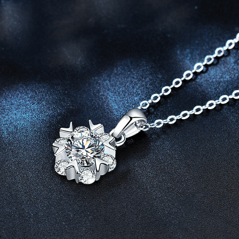 S925 Sterling Silver Moissanite Snowflake Pendant Necklace