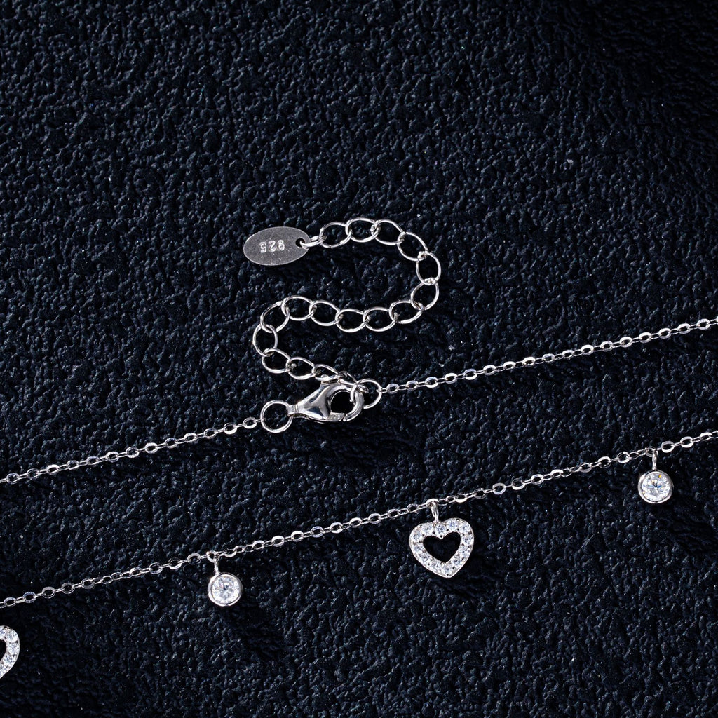 Pave CZ Heart Station Necklace in 925 Sterling Silver