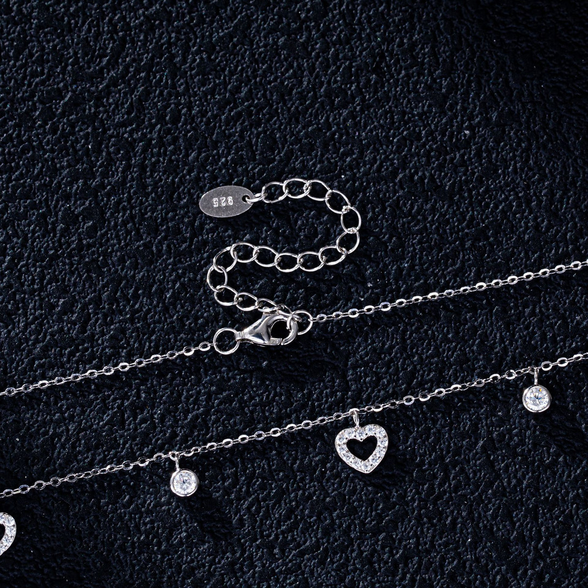 Pave CZ Heart Station Necklace in 925 Sterling Silver
