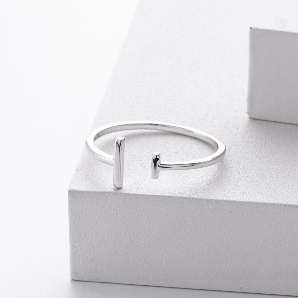 S925 Sterling Silver Simple  Stylish Parallel-Line Open Ring