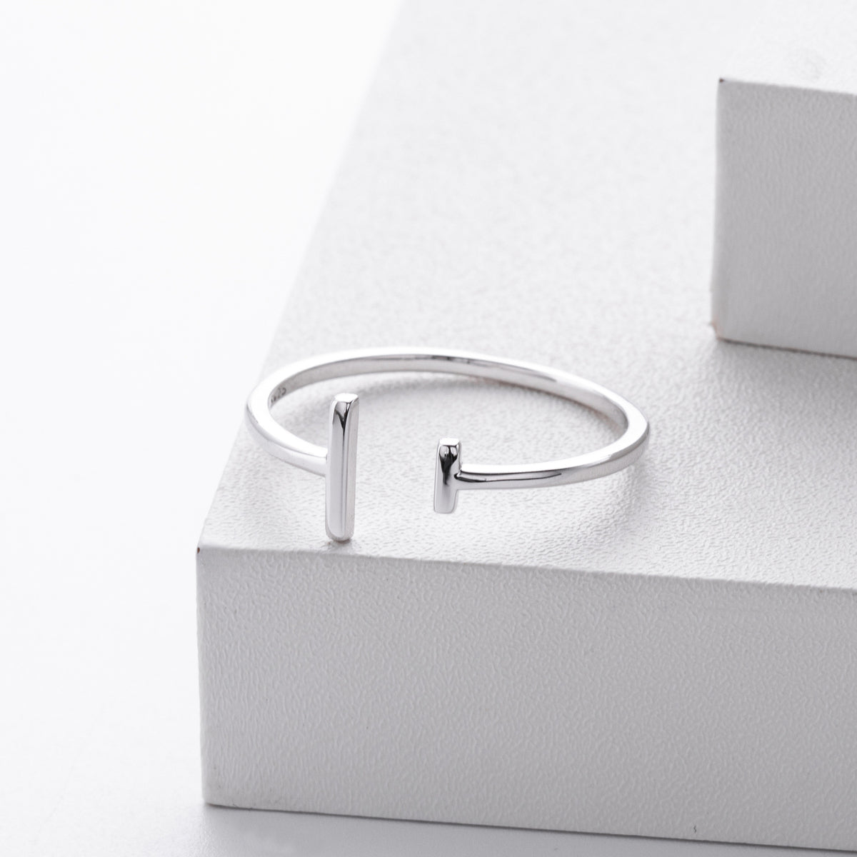 S925 Sterling Silver Simple  Stylish Parallel-Line Open Ring