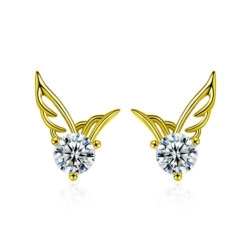 S925 Sterling Silver Moissanite Angel Wing Earrings