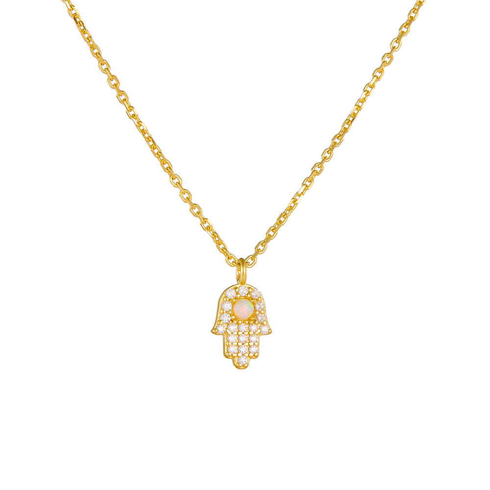 S925 Sterling Silver Fatima Hand Zircon Inlaid Necklace