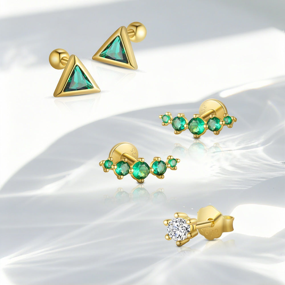 S925 Sterling Silver Geometric Zircon Stud Earrings