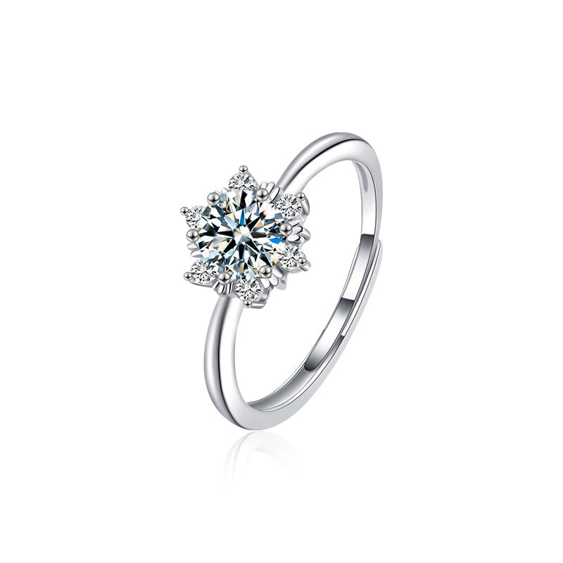 S925 Sterling Silver Moissanite Snowflake Ring