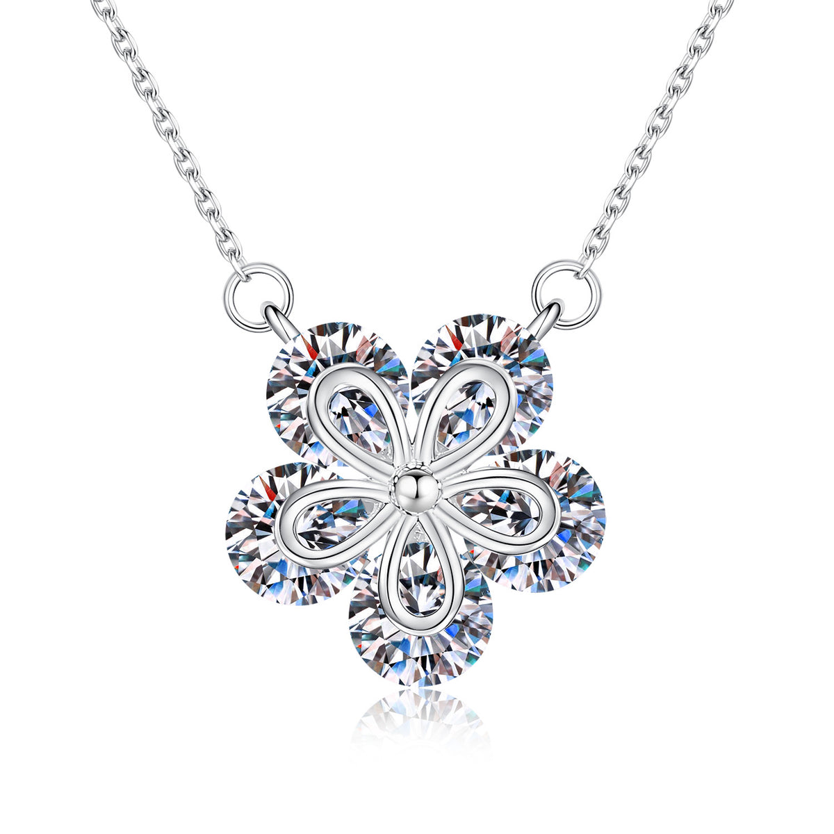 S925 Sterling Silver Cherry Blossom Moissanite Pendant Necklace