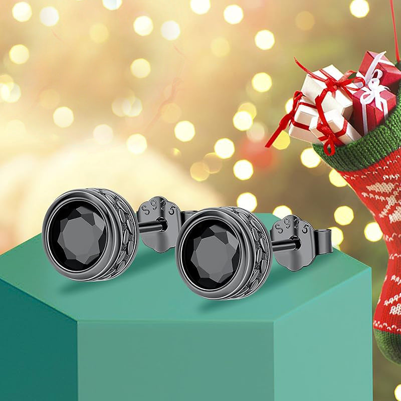 S925 Silver Halloween Black Round Stud Earrings