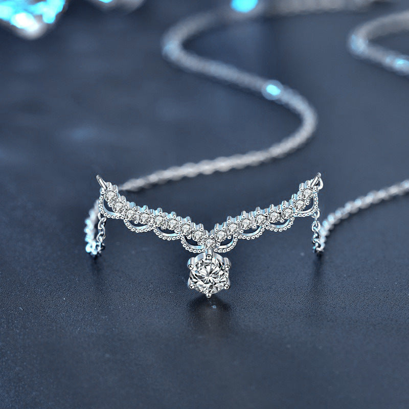 S925 Sterling Silver Moissanite Mori Style Antlers Pendant Necklace